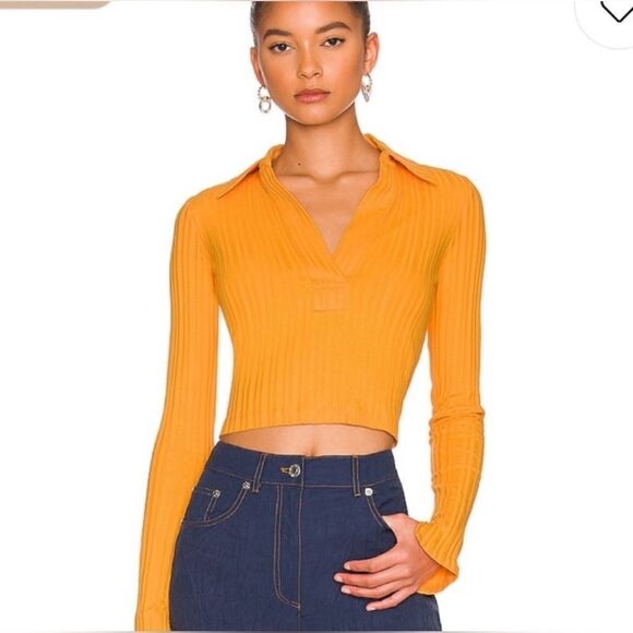 Helmut Lang  Long Sleeve Crop Polo in Apricot
Size XS - Picture 1 of 6